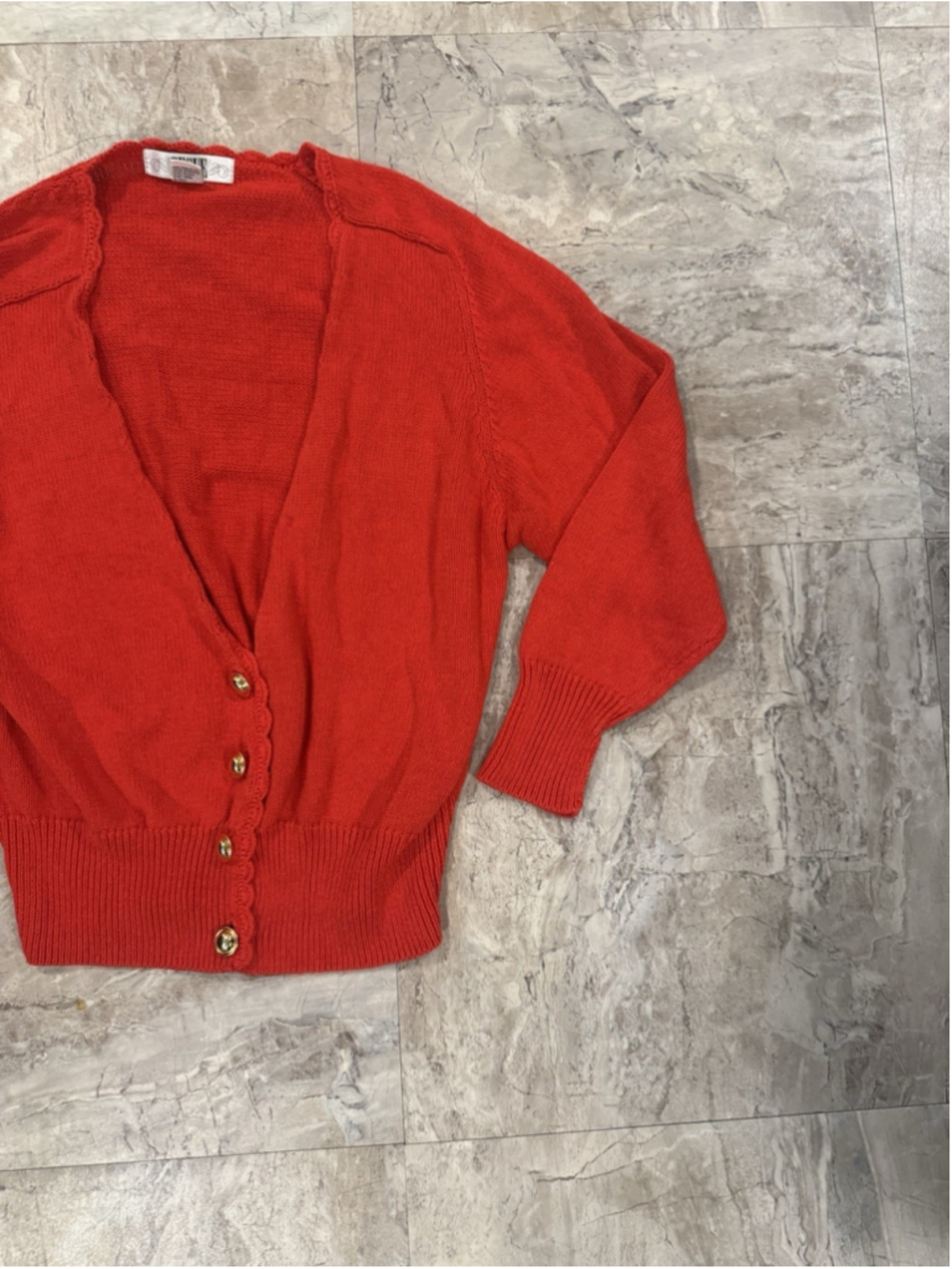 VTG Segue Knit Cardigan Womens 1X Red Business Classic Gold Button